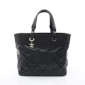 Chanel Paris Biarritz GM Tote Bag Handbag, Coated Canvas Leather, Women's, Black